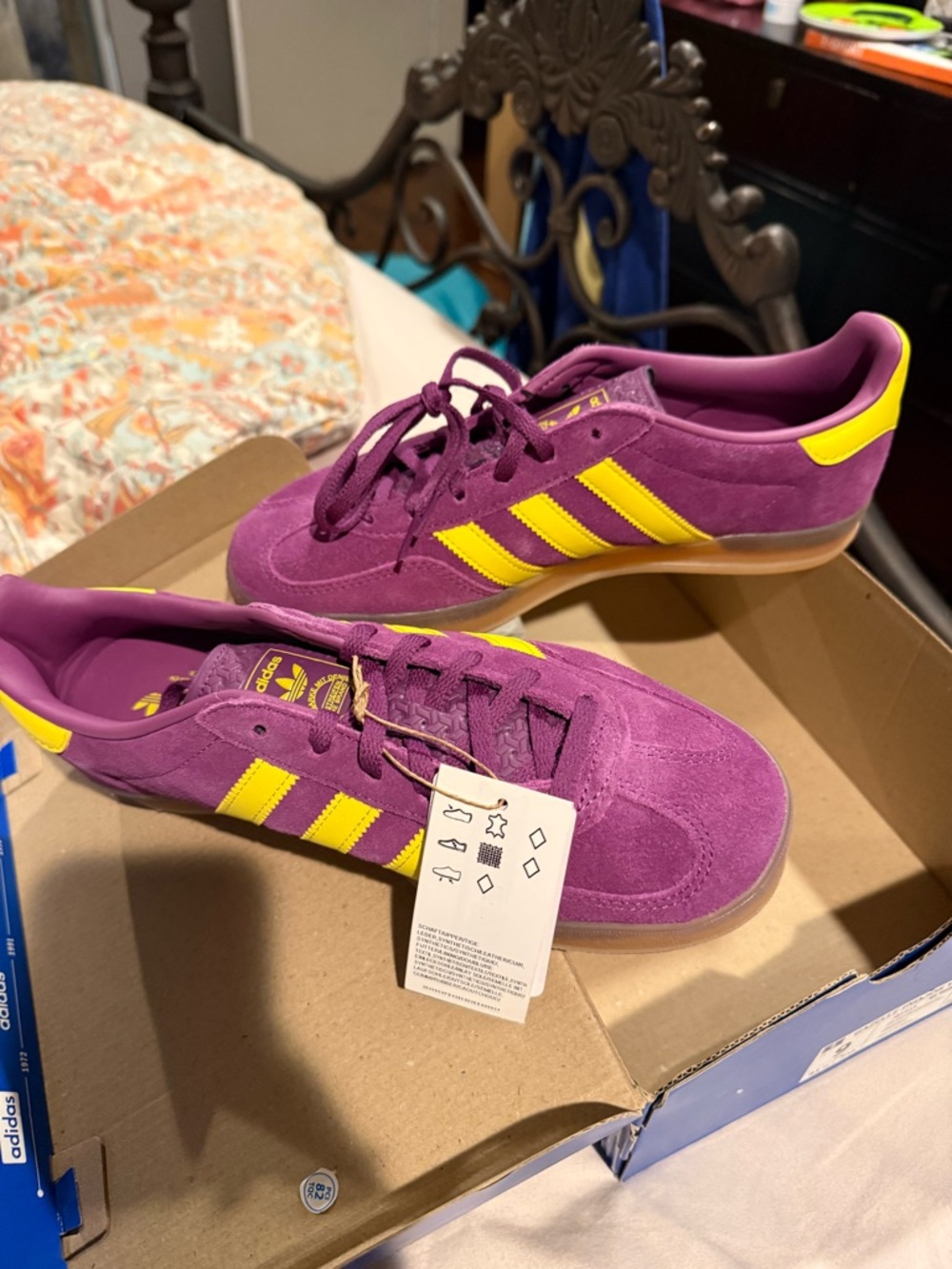 adidas Women's Purple Suede Sneakers with Yellow Stripes